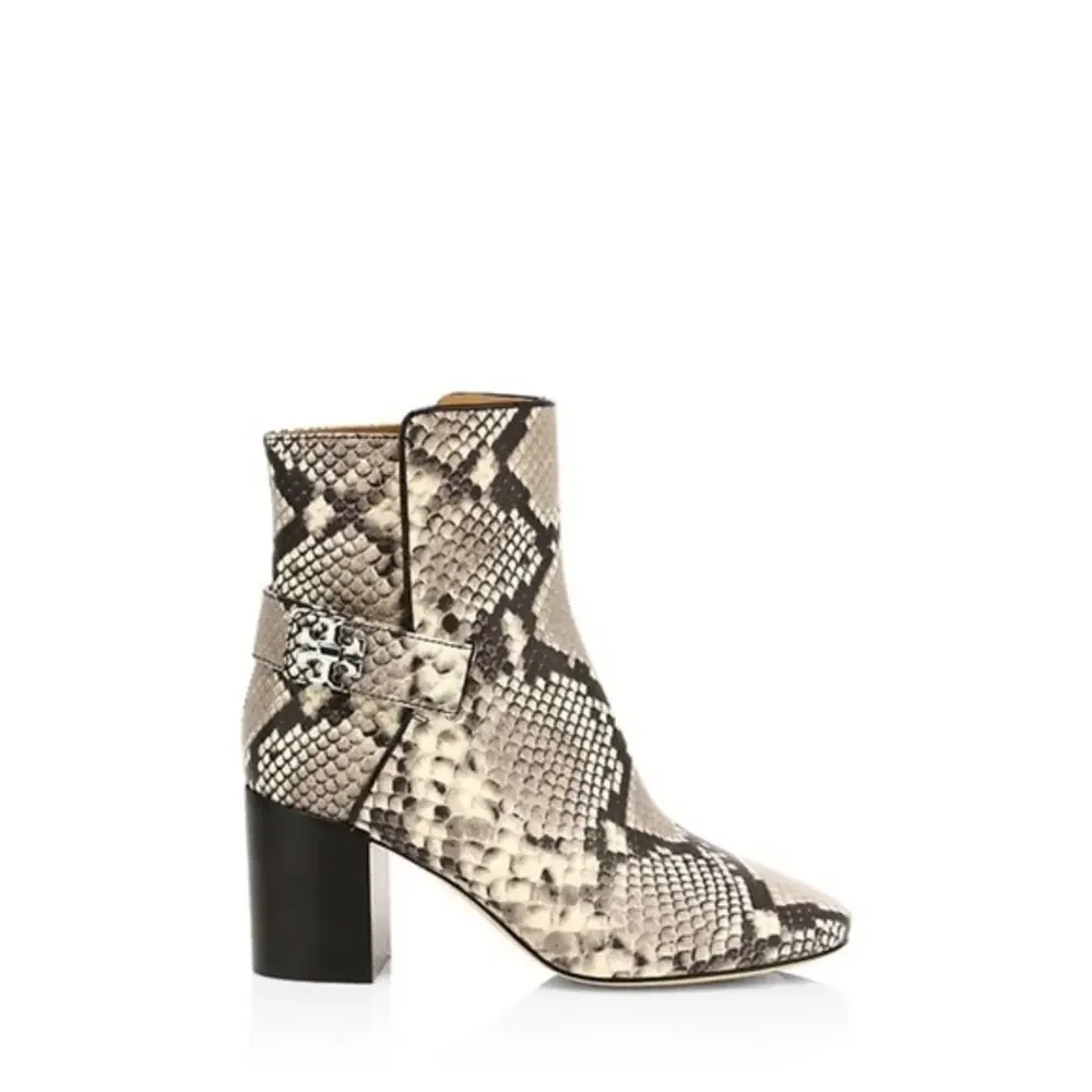 Tory‎ Burch Kira Snakeskin Exotic Print Embossed Luxe Leather Ankle Boots